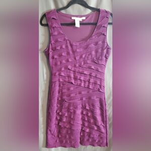 Max Studio Med Diagonal Ruffled Purple Sleeveless Dress